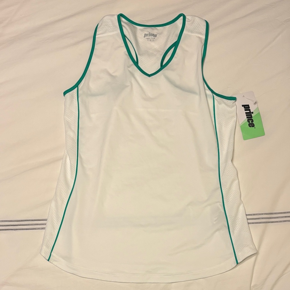 Prince White Tank Top with Green Trim